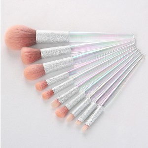 10pcs 3D acrylic handle Travel Makeup Brush Set Synthetic Hair Brush Tools