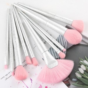10pcs 3D acrylic handle Travel Makeup Brush Set Synthetic Hair Brush Tools