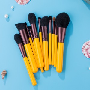 Yellow Soft synthetic hair makeup brush set 11pcs
