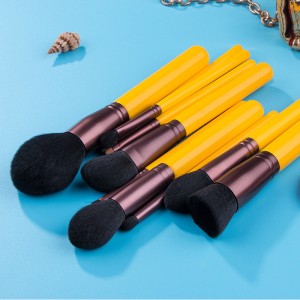 Yellow Soft synthetic hair makeup brush set 11pcs