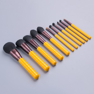 Yellow Soft synthetic hair makeup brush set 11pcs