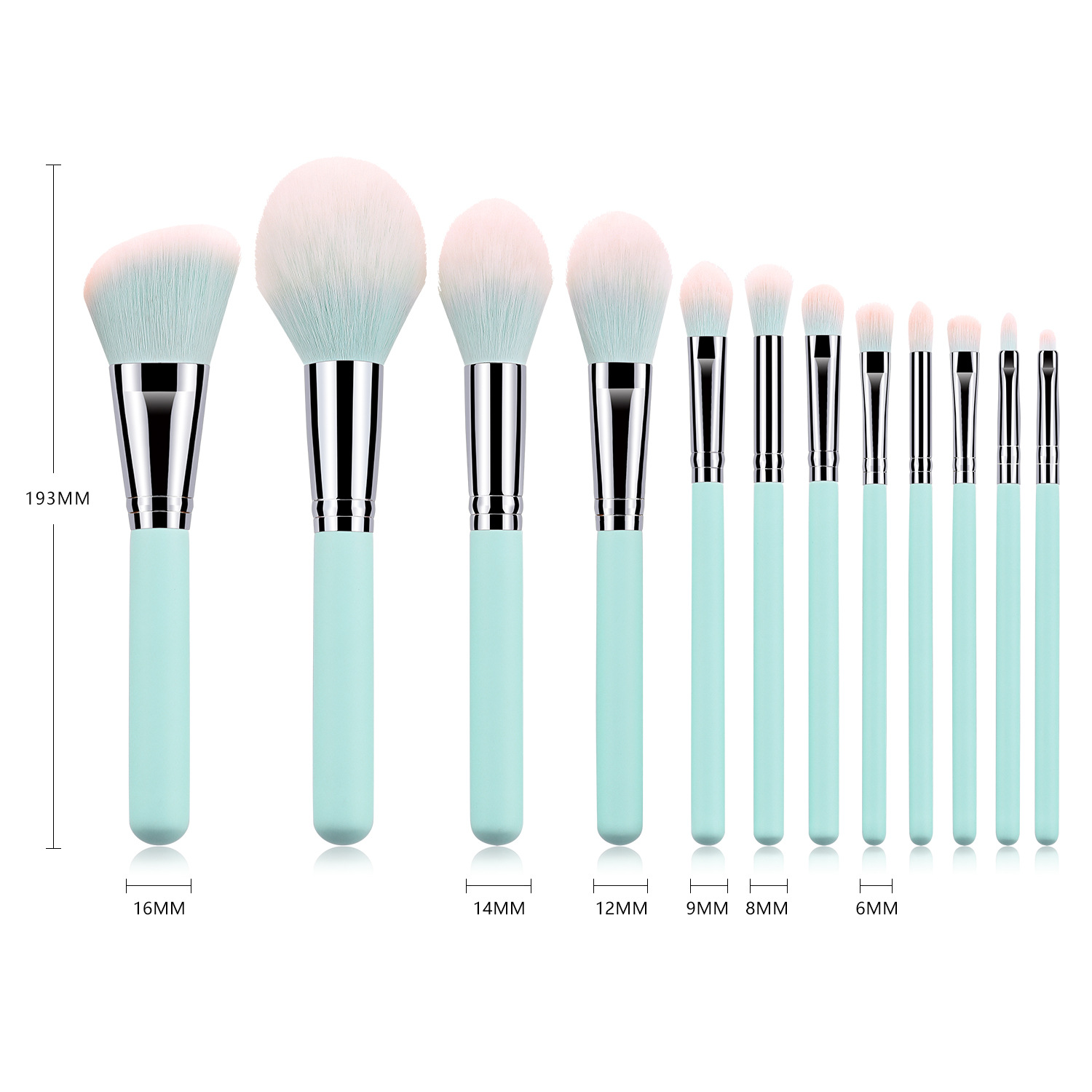 12pcs light blue makeup brushes set