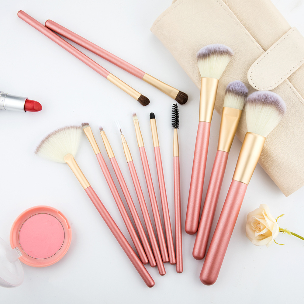 12pcs pink handle makeup brush set