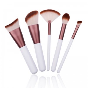 Classic white handle 5pcs makeup face brushes set angled contour brush