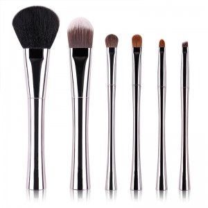 Hot Sale Synthetic Hair 6PCS Cosmetic Brush Metallic Makeup Brush Set with Bag