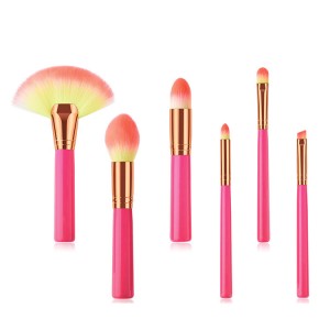 Customized 6pcs cosmetic makeup brush set with ombre color synthetic hair