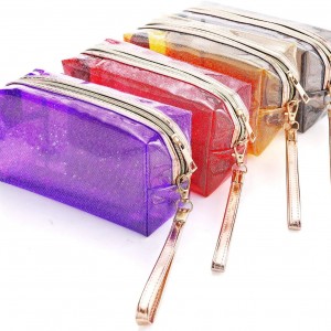 Customized PVC Makeup Brush Bag Waterproof Cosmetic Bags Transparent Zippered Toiletry Bag with Handle Strap