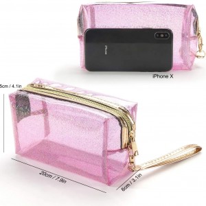 Customized PVC Makeup Brush Bag Waterproof Cosmetic Bags Transparent Zippered Toiletry Bag with Handle Strap