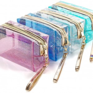 Customized PVC Makeup Brush Bag Waterproof Cosmetic Bags Transparent Zippered Toiletry Bag with Handle Strap