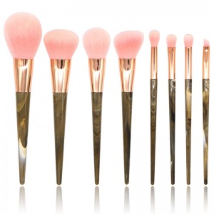 New Custom Logo Marble Makeup Brushes 8Pcs Resin Handle Synthetic Hair Foundation Eyebrow Lashes Beauty Tools