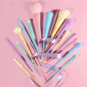 Factory Custom 17 Pcs Colourful Makeup Brush Set Premium Synthetic Kabuki Foundation Blending Brushes Tools