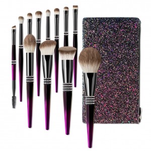 Customize New Luxury Bling Rhinestones Make up Brush Set 12Pcs Glitter Crystal Beauty Tools with Bag