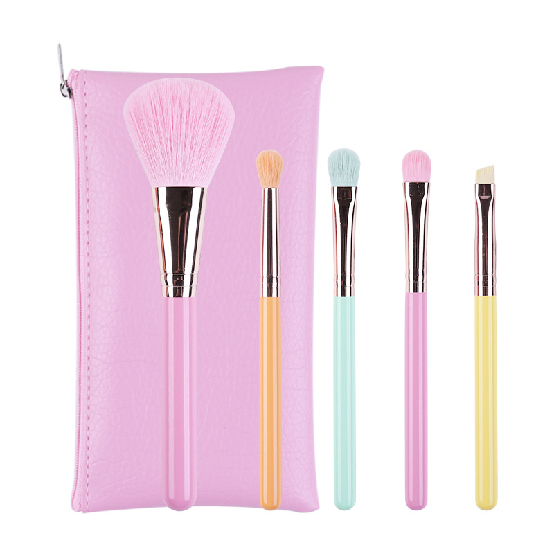Customize Colorful Travel Makeup Brushes Soft Vegan Hair 5PCS Mini Makeup Brush Set with Beauty Bag Featured Image