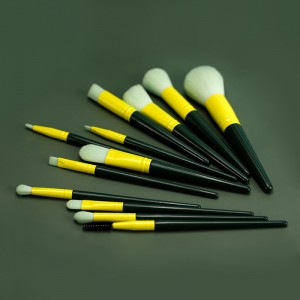 Factory Customize Professional Make Up Brush Set 12Pcs Green Handle Soft Synthetic Fiber Beauty Tools with Cosmetic Case