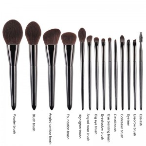 Private label Vegan hair 14pcs black cosmetic brush set