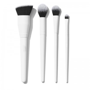 Custom Logo Wholesale High Quality 4pcs Vegan hair White Face Makeup Brush set with transparent bag