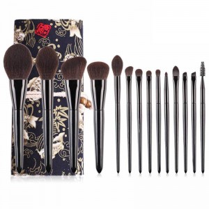 Private label Vegan hair 14pcs black cosmetic brush set