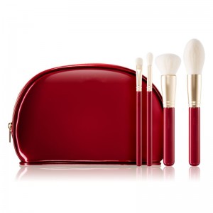 Custom logo High quality Red handle Vegan Face makeup brush set with brush bag