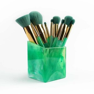 New Customize Jade Green Makeup Brush Kit 11Pcs Premium Vegan Hair Powder Blush Eyeshadow Brush Set