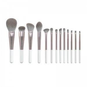 2022 New Makeup Brush Set 13Pcs Long Ferrule Vegan Hair Powder Eyelash Gray Cosmetic Brushes