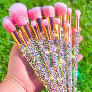 Private Label Diamond Makeup Brushes 12Pcs Bling Crystal Rhinestones Beauty Cosmetic Brush Set
