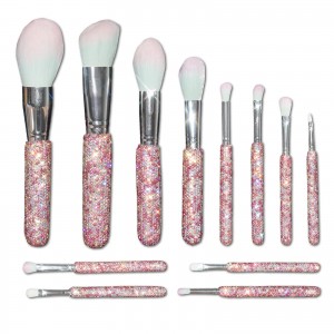 Customize Bling Crystal Makeup Brushes 12Pcs Professional Face Cosmetics Blending Liquid Foundation Make Up Beauty Tool