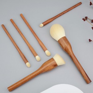 Factory Customize Premium Vintage Cosmetic Brushes Tools 6PCS Sandalwood Makeup Brush Set
