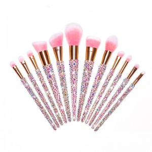 Private Label Diamond Makeup Brushes 12Pcs Bling Crystal Rhinestones Beauty Cosmetic Brush Set