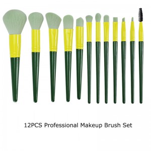 Factory Customize Professional Make Up Brush Set 12Pcs Green Handle Soft Synthetic Fiber Beauty Tools with Cosmetic Case
