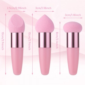 Portable 3Pcs Pink Makeup Sponge Set Non-latex Beauty Blender Foundation Concealer Makeup Tools with Handle