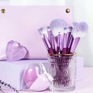 China Professional Purple Makeup Brush Set 14pcs Premium Vegan Hair Cosmetics Make up Kit