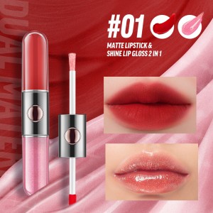 Double Ended Velvet Lip Gloss Private Label 2-in-1 Long Lasting Matte Shiny Liquid Lipstick