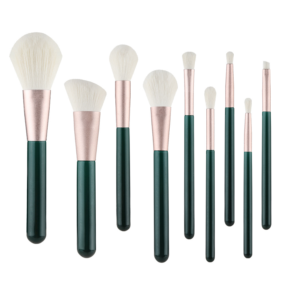 New High Quality 9Pcs Green Makeup Brush Set Soft Vegan Fiber Kabuki Foundation Blending Eyelash Cosmetic Brush Tools Featured Image