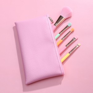 Customize Colorful Travel Makeup Brushes Soft Vegan Hair 5PCS Mini Makeup Brush Set with Beauty Bag