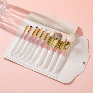 Factory Customize 10pcs Goat Hair Pink Makeup Brush Set Foundation Powder Eyshadow Tools with Cosmetic Case