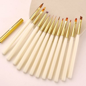 Nail Art Tools New Multi-ribbed Handle 12Pcs Quality Nylon Hair Pulling Light Therapy Nail Brushes with Bag