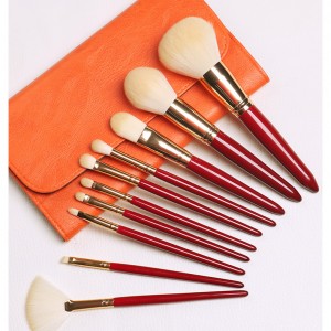 Private Label 10pcs Soft Nano Synthetic Hair Wholesale Red handle Makeup Brushes Set