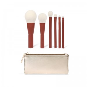 Custom logo 6pcs Matt red synthetic hair kabuki makeup brush set for travelling