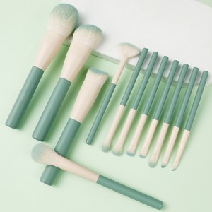 China Custom logo 12pcs light green synthetic hair makeup brush set