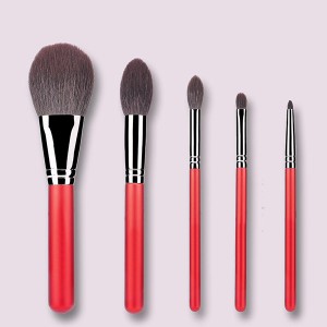 High quality 5pcs Red makeup brush set with makeup roll