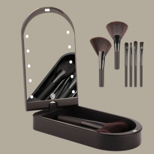 China Factory of 6 Piece Matt black Vegan Makeup Brush Set with Mirror Box