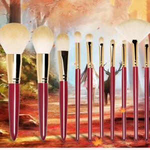 Private Label 10pcs Soft Nano Synthetic Hair Wholesale Red handle Makeup Brushes Set