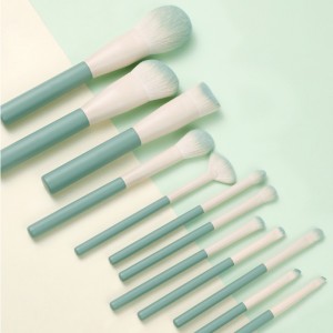 China Custom logo 12pcs light green synthetic hair makeup brush set