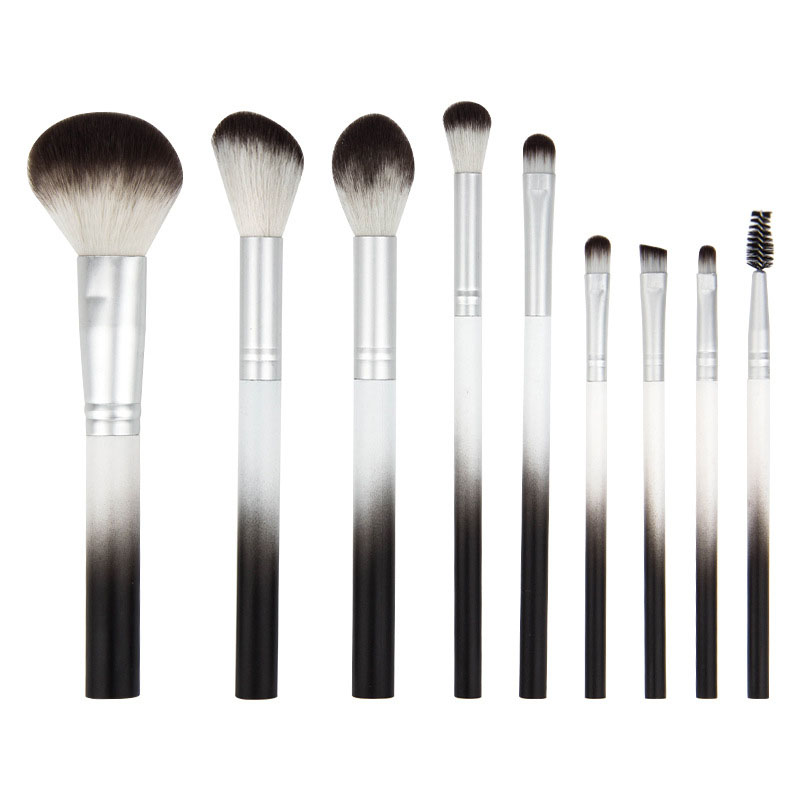 Customize New Black and White Gradient Makeup Brush Set 9Pcs Vegan Synthetic Hair Beauty Tools Featured Image
