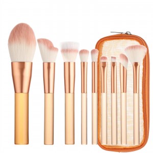 New Arrival Portable Makeup Brush Set 9Pcs Plastic Handle Beauty Tools with Cosmetic Case