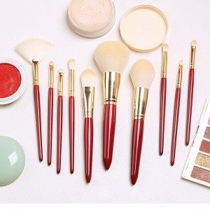 10pcs Red makeup brushes with nylon hair