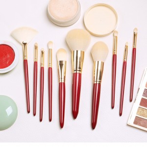 Private Label 10pcs Soft Nano Synthetic Hair Wholesale Red handle Makeup Brushes Set