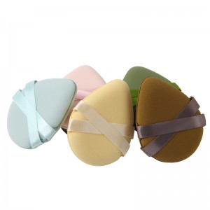 Custom New Non Latex Powder Puff Double Ribbon Strap Triangle Makeup Sponge Puff