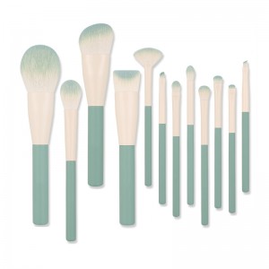 China Custom logo 12pcs light green synthetic hair makeup brush set