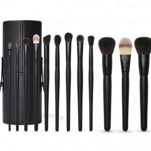 Private label China 12pcs Black makeup brush set with natural hair and synthetic hair